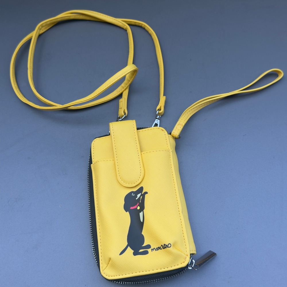 Marc Tetro Dachshund Crossbody Phone Wallet Yellow Small Dog Graphic Bag